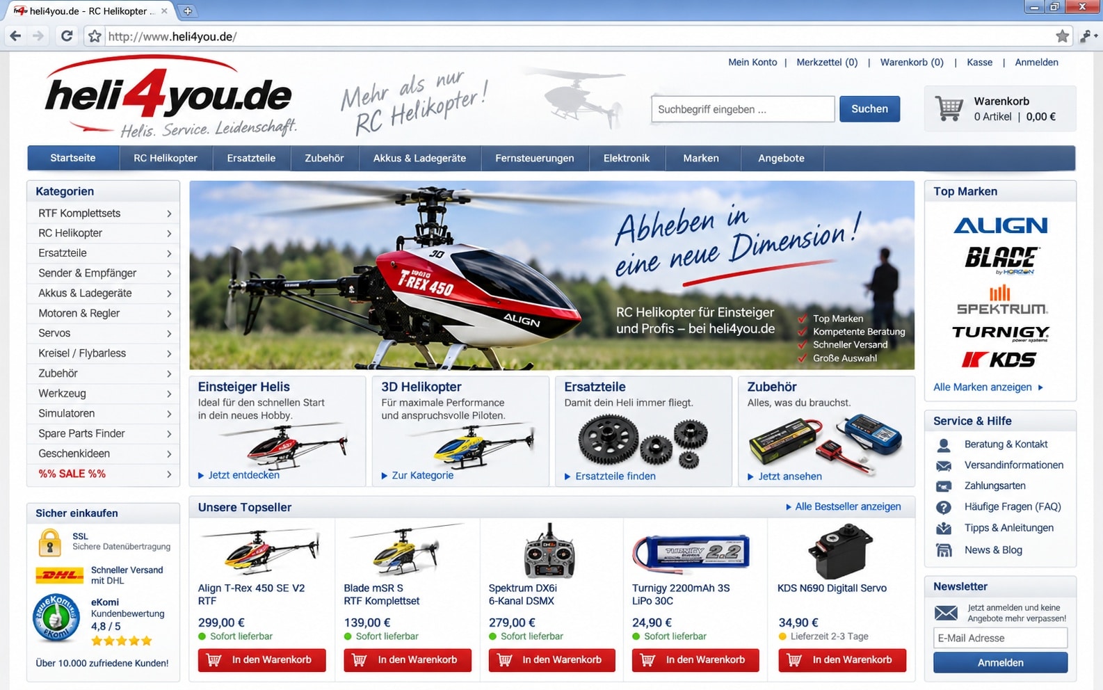 Historisch rekonstruierte Startseitenansicht von Heli4you.de